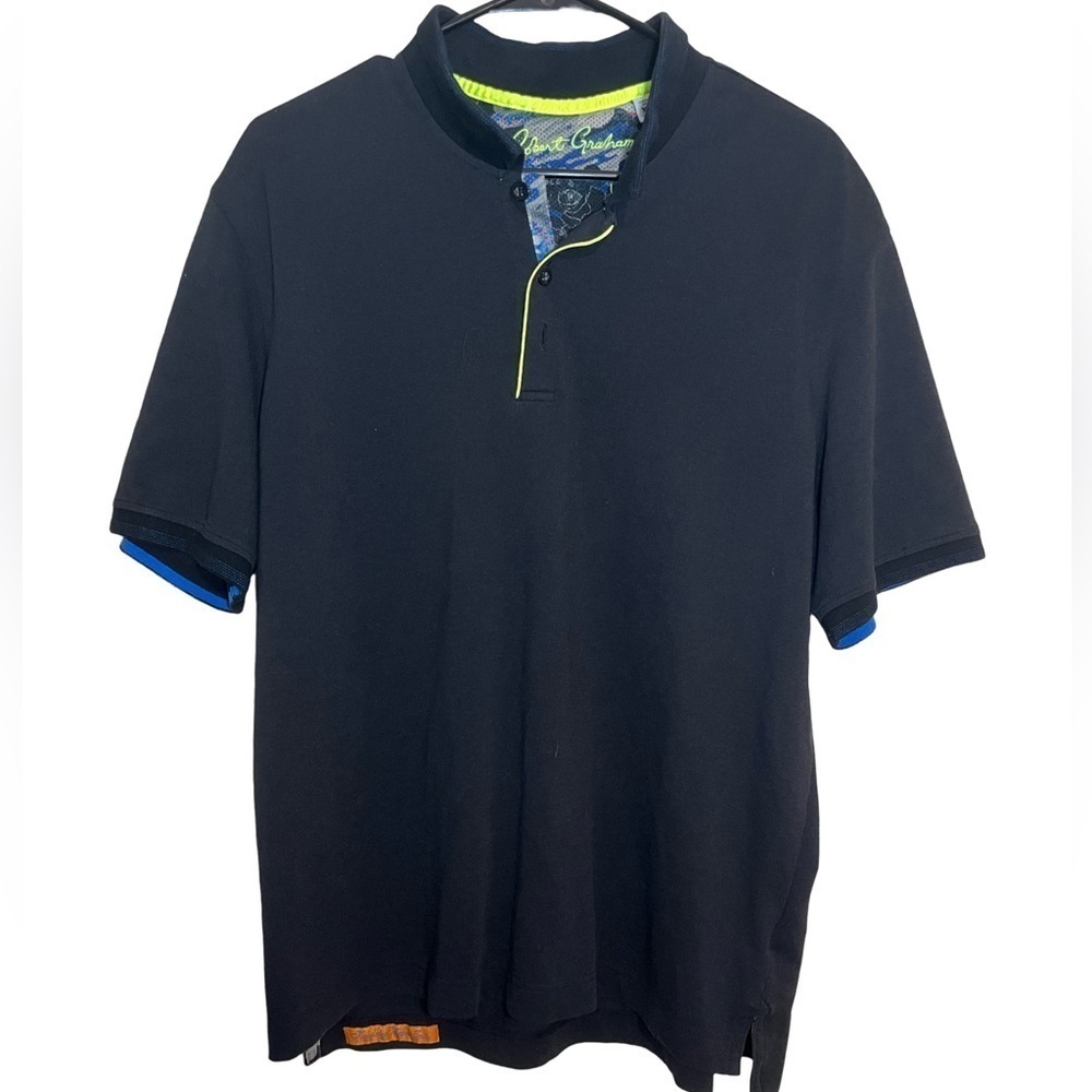 Robert Graham Classic Fit Polo Black Neon Trim Camo Inner XL Great Condition
